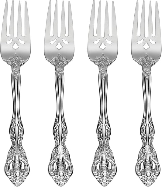Oneida Silverware Set, Michelangelo Fine Flatware 4-Piece Salad Forks Set, Service For 4, 18/10 Stainless Steel, Mirror Finish, Dishwasher Safe, Home And Kitchen Utensils (Silver, 4 Piece)