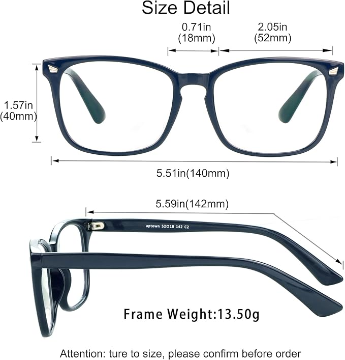 YEIN Bifocal Reading Glasses with Blue Light Blocking Lenses, Bifocal Reader for Women and Men, Vintage Square frame with Spring Hinge (+0.00/+2.00 magnification)
