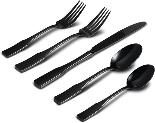 Alata Kate Black Mirror 20-Piece Silverware, Service for 4, Stainless Steel Flatware, Mirror Polished Cutlery, Dishwasher Safe