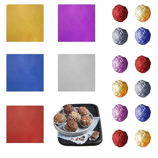 PABCK 500 Pcs 5 Colors Chocolate Candy Wrappers Aluminium Foil Wrapping Papers Square Sweets Lolly Paper Food Tin Foil Wrapper for Candy Packaging Decoration (4.7x4.7 inches)