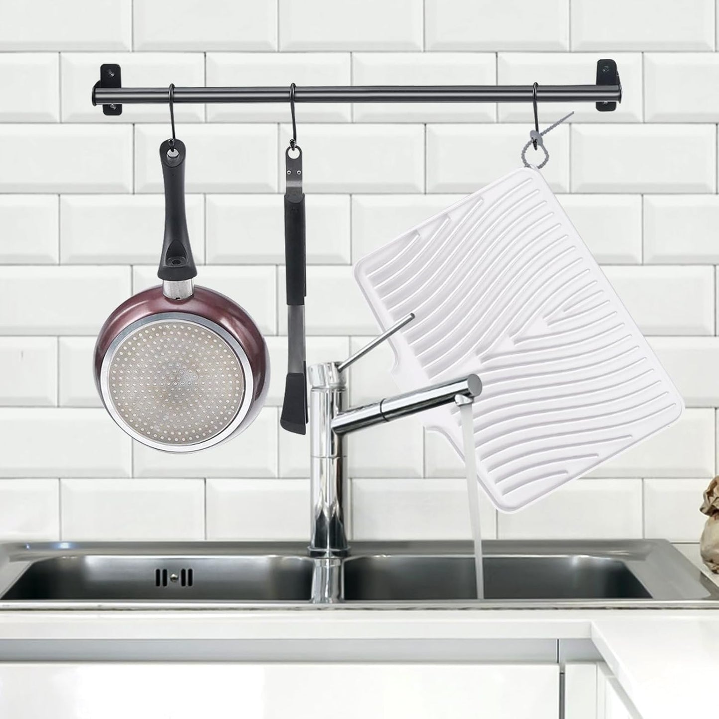 Silicone Dish Drying Mat for Kitchen Counter, Dish Drying Pad, Non-Slip Drain Pad with Built-in Drain, Heat Resistant Stone Drying Mat(Ivory-L 15.8" x 13")