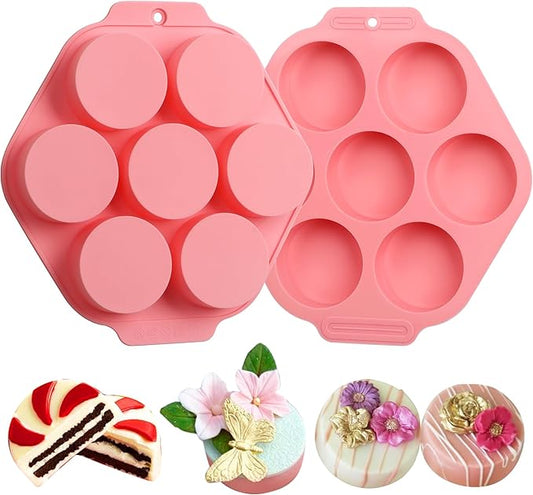Sidosir 2Pcs Oreo Cookie Chocolate Silicone Mold, 7-Cavity Round Cylinder Oreo Chocolate Cover Molds for Candy, Silicone Baking Molds for Mini Cakes, Jelly