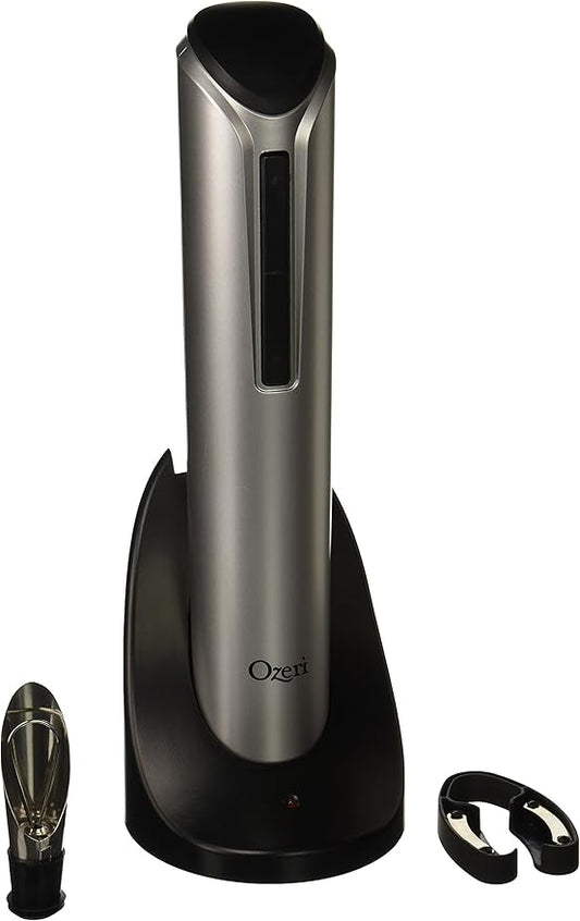 Ozeri Pro Electric Wine Bottle Opener with Wine Pourer, Stopper, Foil Cutter and Elegant Recharging Stand