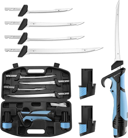 Calamus BladeVolt Rechargeable Cordless Electric Fillet Knife, 27,000 RPM High Torque Motor, 2 Type-C Long-lasting Batteries, 4 Razor-sharp Blades, Fishing Gear for Filleting Fish, Fishing Gifts for Men