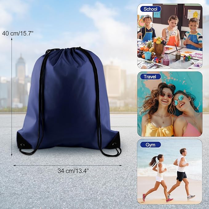 KUUQA 2 Pcs Navy Blue Drawstring Backpack Drawstring Bag Bulk Sports Cinch Bags String Backpack Storage Bags for Gym Traveling