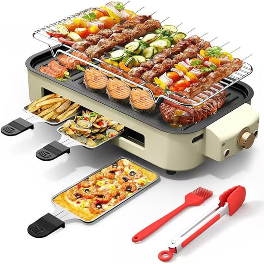 AORAN Indoor Grills Electric Smokeless – Versatile Smokeless Indoor Grill for Home Cooking, Featuring Indoor Grills Electric Smokeless, Skillet Griddle, and Kitchen Griddle Beige