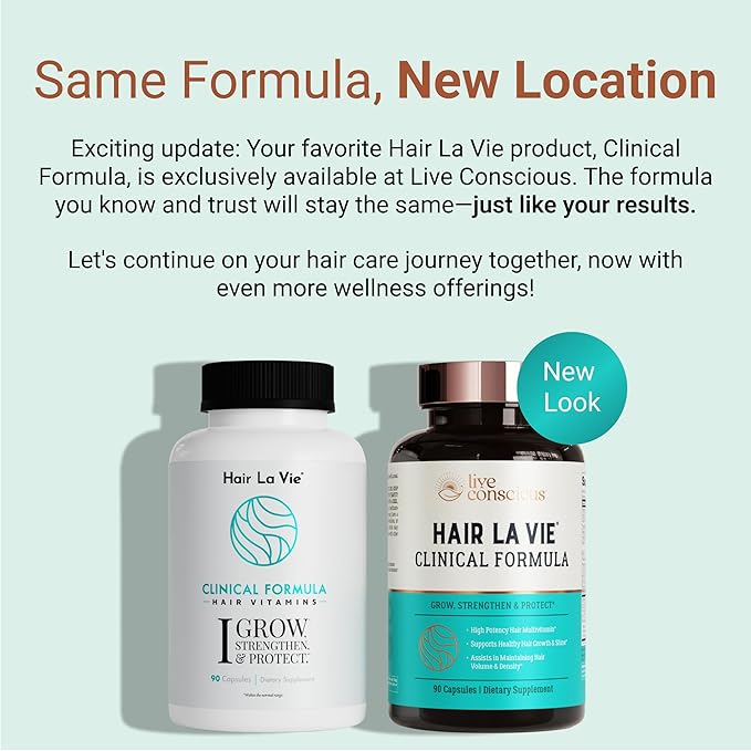 Hair La Vie Live Conscious Clinical Formula Hair Growth Vitamins for Women and Men w/Biotin 5000mcg, Collagen & Saw Palmetto (Pack of 1)