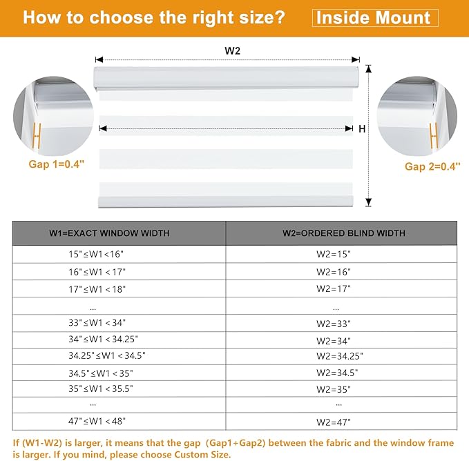 Persilux Cordless Zebra Blinds for Windows Shades (19" W x 47" H, White) Dual Layer Fabric Light Control for Day and Night Room Darkening Sheer Roller Shades for Home, Bedroom and Office