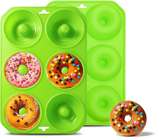 2PCS Silicone Donut Mold, 6 Holes BPA Free Donut Pan Baking Mold, Donut Pan for Baking Heat Resistant Doughnut Baking Pan Non-Stick Food Grade Silicone Doughnut Pan Set (Green)