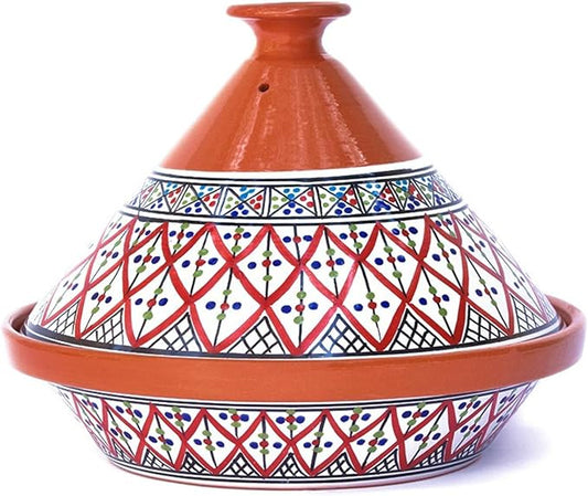 Kamsah Tagine Pot for Cooking and Flavor Enrichment - Large Clay Pot 12”, 5.5 QT - Non-Stick Handmade Cookware - Moroccan Ceramic Pots for Cooking with Lid & Serving Bowl - Bohemian Supreme Red