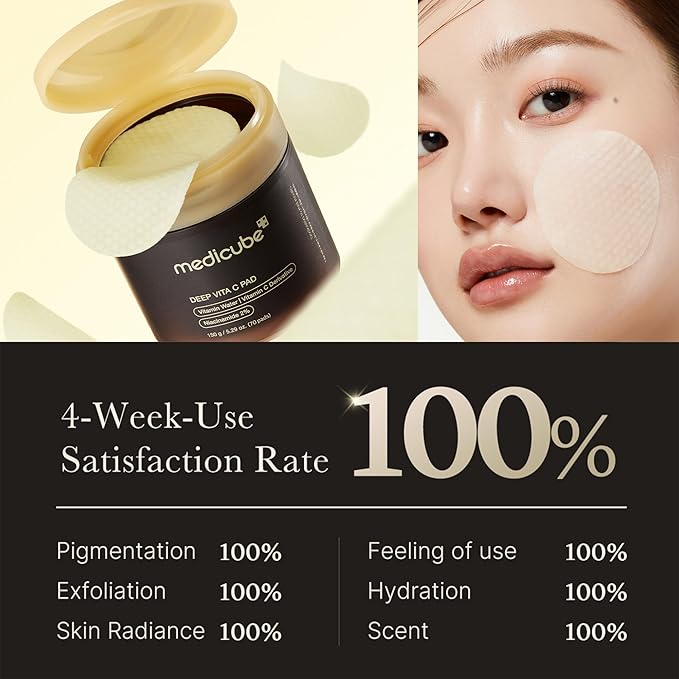 Medicube Deep Vita C Facial Toner Pads for Uneven Skin Tone, 500,000PPM of Vitamin Water & 3 Types of Vitamin, Hydrating & Resurfacing (70 sheets)