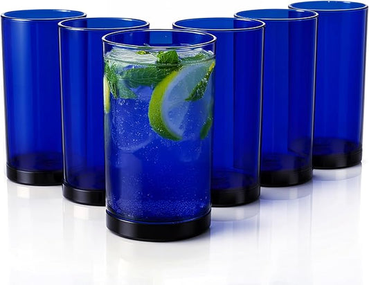 Zulay Kitchen Plastic Drinking Glasses (Set of 6) – 16oz Acrylic Shatterproof Water Cups for Home, Kitchen & Outdoors – Cobalt Blue Glass Look – BPA & Lead-Free – Top-Rack Dishwasher Safe