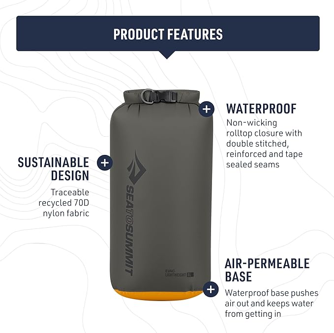 Sea to Summit eVac Dry Bag, Roll-Top Compression Sack, 8 Liter, Beluga Black