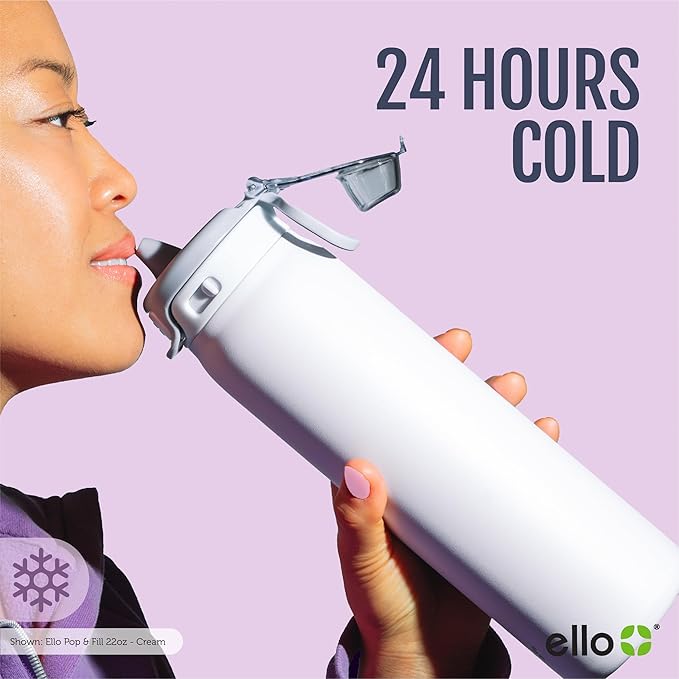 Ello Pop & Fill 32oz Stainless Steel Water Bottle with Quick Fill Technology, Double Walled and Vacuum Insulated Metal, Leak Proof Locking Lid, Sip and Chug, Reusable, BPA Free, Heavenly Hues
