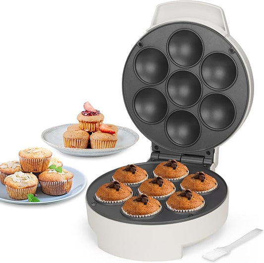 SugarWhisk Mini Cupcake Maker Machine, Make 7 X 2.2 Inch Cupcakes Baking for Kids, Muffin Maker Machine, Baking Gadgets, Housewares Breakfast Maker, Non-stick, White