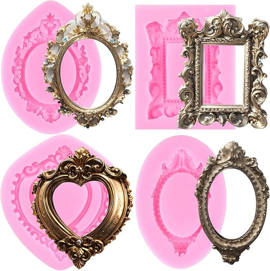 Mujiang Photo Frame Fondant Molds Picture Frames Silicone Mold For Cake Decorating Cupcake Topper Chocolate Candy Polymer Clay Set Of 4
