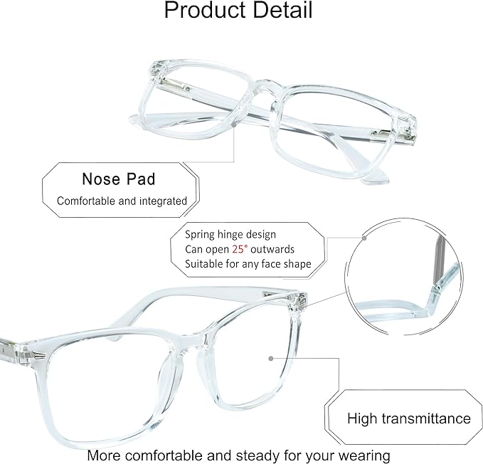 YEIN Bifocal Reading Glasses with Blue Light Blocking Lenses, Bifocal Reader for Women and Men, Vintage Square frame with Spring Hinge (+0.50/+2.25 magnification)