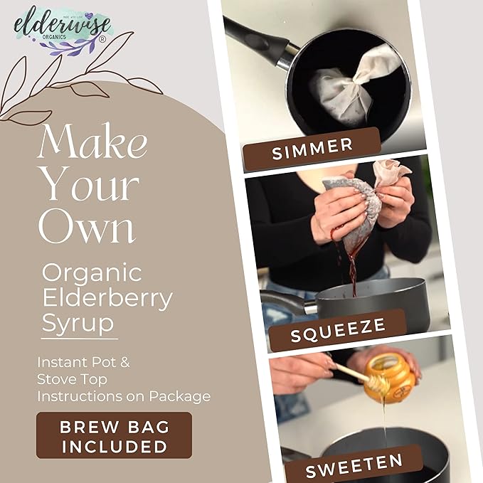 Elderwise Organic Elderberry Aronia Berry Syrup Kit - Elderberries, Aronia Berries, Rosehips, Ginger, Echinacea, Cinnamon, and Cloves, Makes 32oz of Syrup, Brewing Bag Included