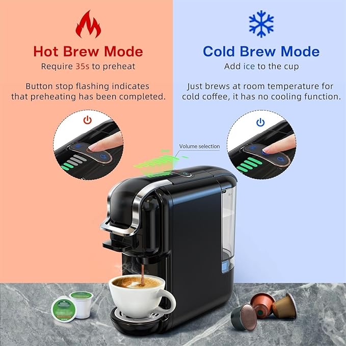 Multi-Capsule Coffee Maker, Hot/Cold Coffee Maker, Milk, ESE Pod Ground Coffee, Cafeteria, 19 Bar, 5 in 1 (Color : H2B M1A WH, Size : CHINA_EU)