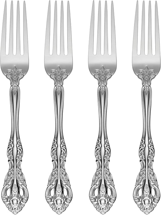 Oneida Silverware Set, Michelangelo Fine Flatware Dinner Fork Set, Service For 4, 18/10 Stainless Steel, Rust Resistance, Dishwasher Safe, Home And Kitchen Utensils Sets, Forks (Silver, 4 Piece)