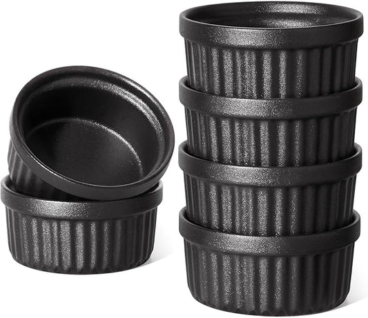 LE TAUCI Ramekins 4 OZ Oven Safe, Creme Brulee Ramekins, Pudding Custard Cups Souffle Ramiken, Dipping Sauce Dishes, Ceramic Ramekin Bowls Set of 6, Matte Black