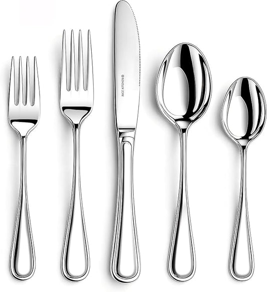 NICE KITCHEN Silverware set for 12,60 Pieces Premium Stainless Steel Silverware set,Mirror Polished Cutlery Set,Flatware Set for 12,Dishwasher Safe,Luster Series