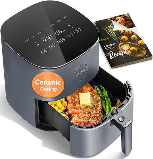 Cosori Air Fryer Pro, Compact 5QT, Ceramic Coating, 7 Presets with Preheat & Keep Warm, 450℉, Easy to use & clean, Shake Reminder, 130+ In-App Recipes, Nonstick & Dishwasher-Safe Basket, Gray