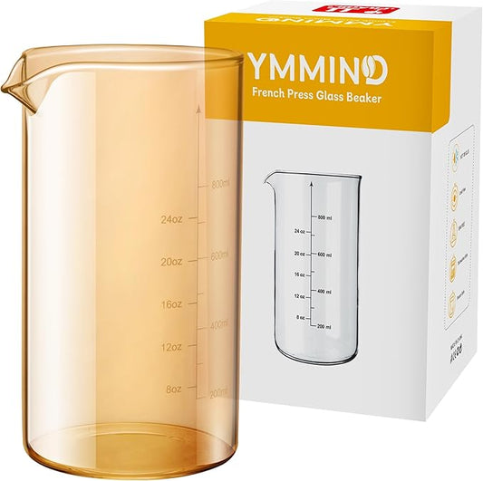 YMMIND Standard Universal Design 34 oz French Press Replacement Glass Beaker, Fits Most Brands French Press Coffee Makers (1Quart / 1000ml / 5-6 Cup) Coffee Press Borosilicate Glass Bottle