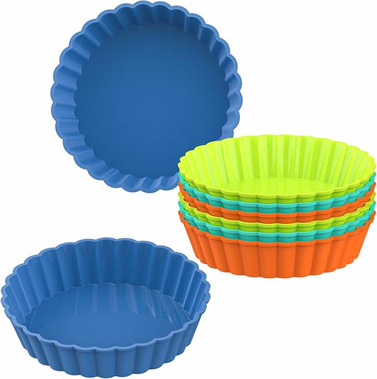 Webake 8 Pack Silicone Tart and Pie Molds, 5 Inches Silicone Round Mold Individual Small Fluted Cake Pans Mini Quiche Tart Pans for Baking