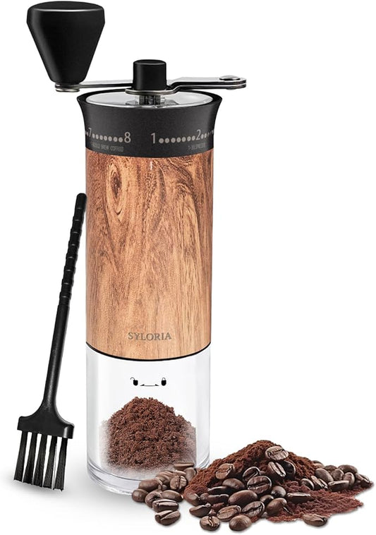 SYLORIA Manual Coffee Grinder with 56 External Adjustable Settings Hand Coffee Bean Mill with Ceramic Burr and Foldable Handle