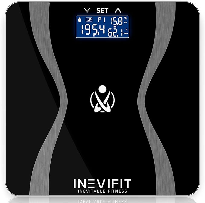 INEVIFIT Body-Analyzer Scale, Highly Accurate Digital Bathroom Body Composition Analyzer, Measures Weight, Body Fat, Water, Muscle & Bone Mass for 10 Users. Includes Batteries