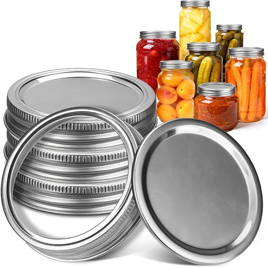 Palksky Stainless Steel Wide Mouth Canning Lids and Rings, Airtight/Rustproof Mason Jar Lids with Bands Set of 4
