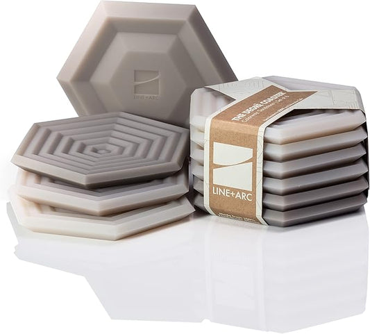 LINE+ARC Extra Thick Silicone Coasters (As Seen in NYTimes WireCutter) Waterproof Anti-Stain Heat-Safe Dishwasher-Safe Degrē Coasters (Set of 6, Sandstone) Outdoor Rubber Mid-Century Modern
