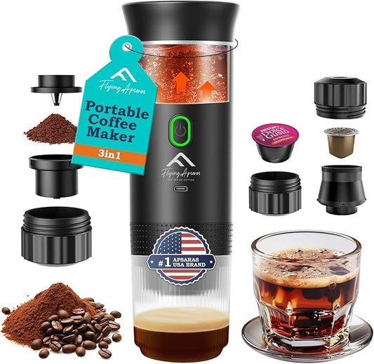 APSARAS USA Portable Coffee Maker for Travel, Portable Espresso Maker, 20 bar Mini Espresso Machine, 3in1 Travel Coffee Maker with Ground Coffee & Capsule(Ns&DG) for RV, Camping, Car