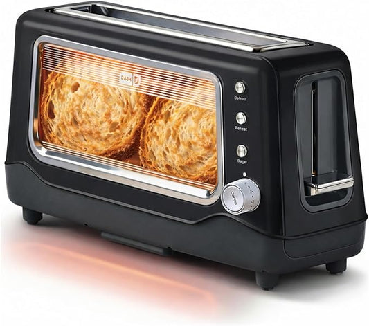 Dash Clear View Toaster - Features Large Window & Extra-Wide Slots - Auto-Shut Off Feature - Bagel Functions, & Seven-Browning Levels - 1-Touch Defrost - Black
