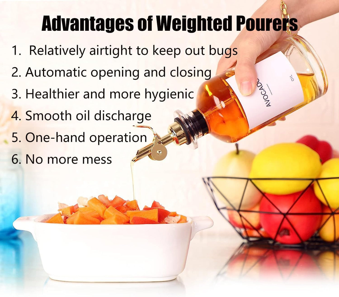Pafusen 2 Pack Weighted Liquor Pour Spout, Auto Flip Olive Oil Dispenser Spout, Pour Spout for Liquor Bottles, Olive Oil Spout, Bottle Pourers for Alcohol Wine Syrup Home Bar Accessories Rose Gold