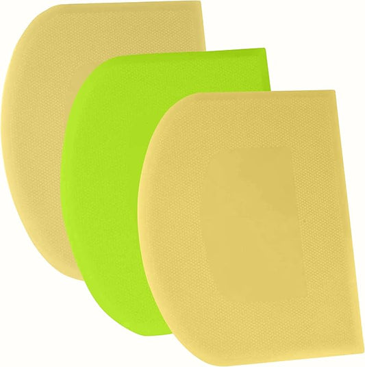 SURDOCA Dough Scraper Bench Scraper - 3P 13x7.9" Plastic Flexible Bowl Scraper, Sharp Edge & Angles Cake Scraper. Non-Slip Bakeware Decorating Tools Sculpting & Modeling Tools - Yellow+Green+Yellow