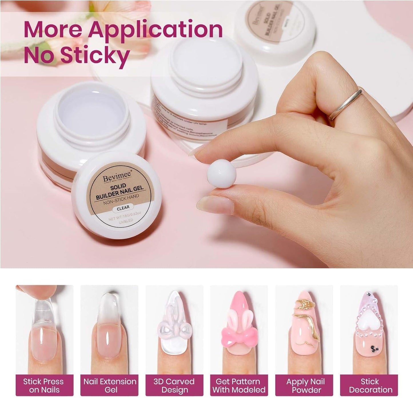 Solid Builder Gel for Nails 2PCS, Sculpting Gel 3D Nail Art Non-Stick Hand, Clear & White, Hard Gels For Nails Modeling, Sculpture, Nail Extension UV/Led Manicure DIY At Home 18g