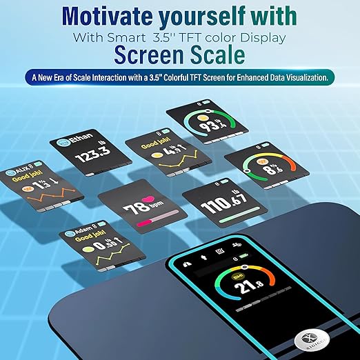 Smart Scale for Body Weight, Fat with FSH, HSA, LCD, 3.5 ft TFT Color Display, Digital Bathroom Weighing Machine for Accurate BMI Muscle Mass Composition, Heart Rate with Fitness App