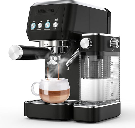 MAttinata Cappuccino Machine 20 Bar, Professional Espresso Machines for Home and Office with Automatic Milk Frothering System, Barista Compact Latte Maker for Coffee Lovers, Stainless Steel-Black