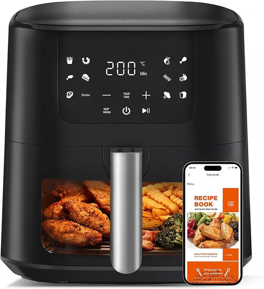 QIDO Air Fryer 8-in-1 with 5.5 QT Capacity,180°-450°F Precision Heating, AirFry, Roast, Broil, Reheats,Dehydrates, Easy-View Window, Features Shake Reminder, Large Touch Display with Auto Menus, Black