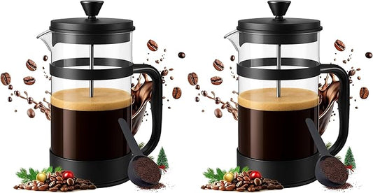 Utopia Kitchen Borosilicate Glass French Press Coffee Maker 34 oz, Heat-Resistant Cafetiere & Tea Maker, Thickened Glass Coffee Press for Travel and Camping, Black (Pack of 2)