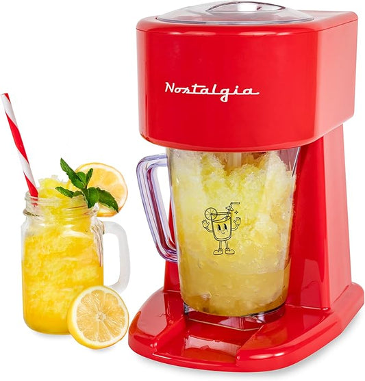 Nostalgia Retro 40-Ounce Frozen Beverage Station - Slushie Machine and Ice Shaver with Automatic Mixing for Soda, Cocktails and Margaritas - Easy & Safe Use - Red