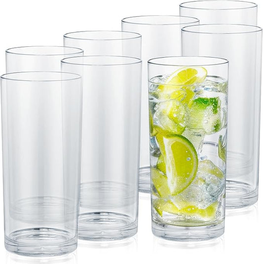 Zulay Kitchen Plastic Drinking Glasses (Set of 8) – 16oz Acrylic Shatterproof Water Cups for Home, Kitchen & Outdoors – Crystal Clear Glass Look – BPA & Lead-Free – Top-Rack Dishwasher Safe