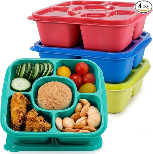 Caperci Original Bento Snack Box Containers - Reusable 5-Compartment Lunchable Food Storage Containers for School, Work and Travel, BPA-Free, Set of 4 (Jewel Bright)