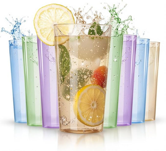 Liacere Color Plastic Drinking Glasses - (Set of 12) 18oz Color Plastic Glasses Colors Reusable，Kitchen Water Glasses Cup, Bar Tumbler Glassware Set for Beer, Juice, Cocktail, Whiskey, Milk