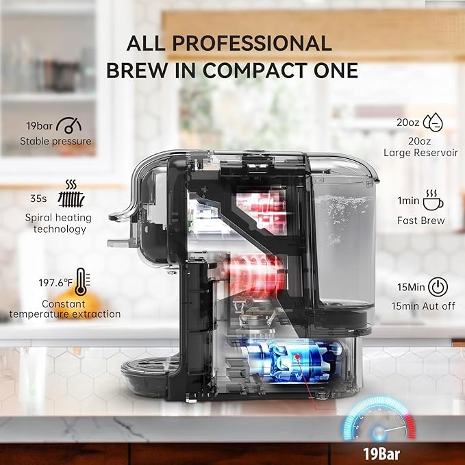 Multi-Capsule Coffee Maker, Hot/Cold Coffee Maker, Milk, ESE Pod Ground Coffee, Cafeteria, 19 Bar, 5 in 1 (Color : H2B M1A Tray WH, Size : CHINA_US)