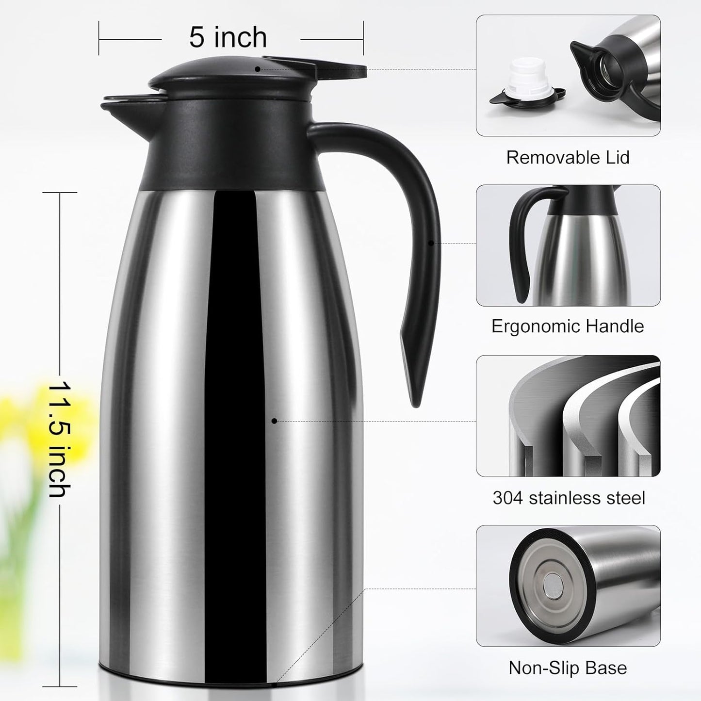 70 oz Thermal Coffee Carafe, Updated Insulated Stainless Steel Coffee Carafes for Keeping Hot Coffee & Water Hot Beverage-12Hours, Double Walled Vacuum Coffee Carafe(Pink)