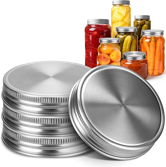 Palksky Mason Jar Lids Stainless Steel for Wide Mouth Mason Jar Lids, 4Pcs Rustproof Mason Jar Caps/Tops - Leakproof & Dishwasher Safe