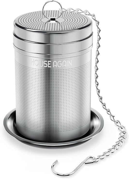 Tea Infusers for Loose Leaf Tea, Extra Fine Mesh Tea Strainer, Updated Slim Threaded Lid 304 Stainless Steel Tea Steeper with Drip Tray for Tea, Spices & Seasonings